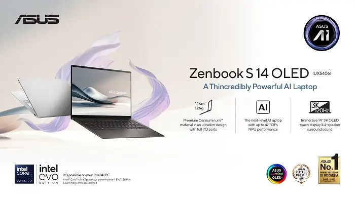 "ASUS Zenbook S 14 OLED: Laptop Tipis dengan Kualitas Audio Visual Luar Biasa yang Tak Tertandingi"